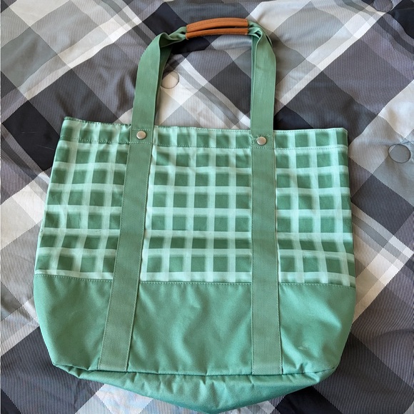 Eddie Bauer Mint Green Checkered Tote - Picture 2 of 3
